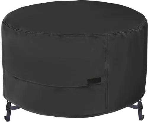Vista 8 de NettyPro Cubierta para Fogata Redonda Impermeable para Exteriores Cubierta para Fogata para Mesa de Fogata de Gas Propano, 28 x 18 pulgadas, Negro