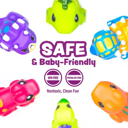 Vista 5 de Tub Works® Juguetes de baño de dinosaurio sin moho, paquete de 6 Diseño de juguetes de baño sellados sin agujeros que mantiene la humedad fuera