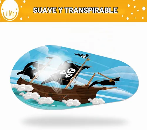 Vista 3 de Panelee Parches adhesivos para los ojos para niños, parche para ojos de pirata de Halloween, material transpirable, bloqueo de luz, algodón, diseños