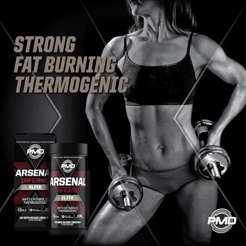 Vista 4 de PMD Sports Arsenal X Inferno - Quemador de grasa termogénico de gel líquido de acción rápida (120 geles líquidos) BCAA deportivo para recuperación