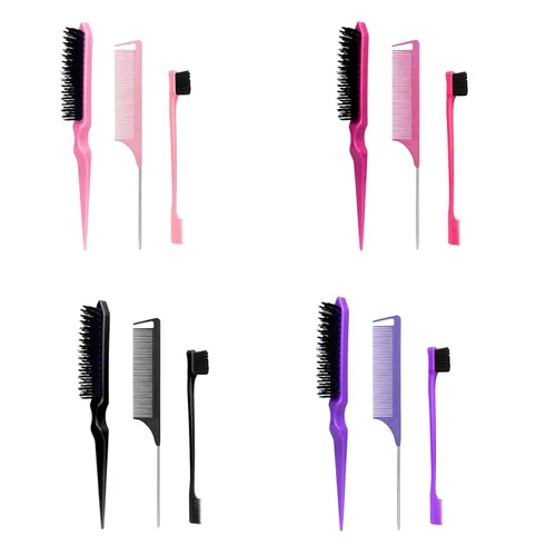Vista 2 de Juego de 3 piezas de peine de peinado para el cabello, cepillo de cola, peine de cola, cepillo de borde para el borde de la espalda, peinado, corte