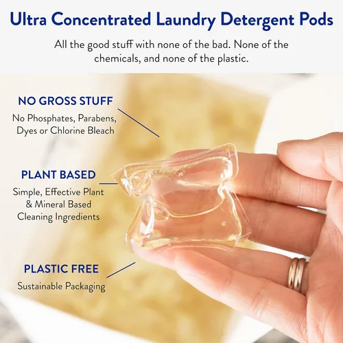 Vista 3 de Clean People Cápsulas de detergente para ropa y hojas suavizantes de tela, a base de plantas, detergente ecológico de 96 unidades y hojas