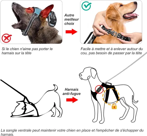 Vista 6 de HEELE Arnés para perro, arnés para perro a prueba de escapes, liberación en el cuello, chaleco ajustable reflectante sin tirones con mango duradero