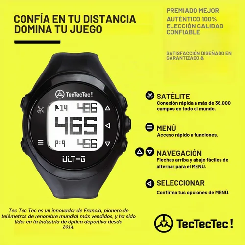 Vista 2 de TecTecTec ULT-G - Reloj de golf GPS elegante, ligero y multifuncional, con correa de muñeca duradera y pantalla LCD, campos precargados en todo