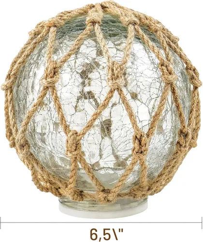 Vista 2 de SAILINGSTORY - Flotador de pesca de cristal, lámpara náutica, decoración costera de playa, bola de vidrio agrietado, luz nocturna de 6 pulgadas