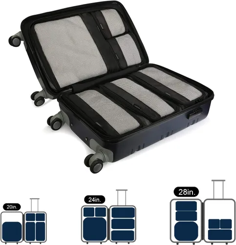 Vista 6 de BAGSMART - Juego de 7 cubos de embalaje para artículos esenciales de viaje, bolsas organizadoras ligeras de equipaje con bolsa para zapatos