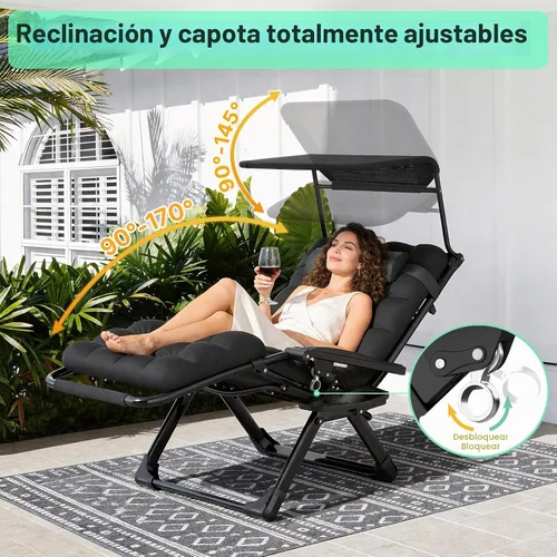 Vista 4 de Suteck Silla de gravedad cero con toldo, sillas reclinables para exteriores