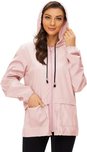 Vista 3 de Century Star Chubasqueros ligeros para mujer, impermeable con capucha, rompevientos, para mujer, abrigos de lluvia plegables