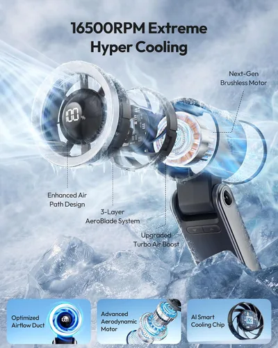 Vista 2 de Gaiatop Ventilador turbo portátil de mano, 21 horas de refrigeración, ventiladores de mano 4 en 1 plegables de 180°, mini ventiladores personales