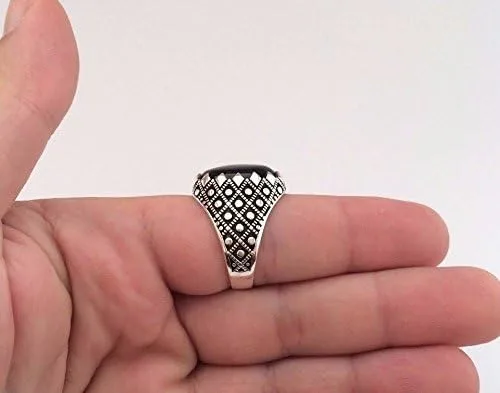 Vista 6 de Anillo de plata de ley 925K de ónix negro ovalado para hombre, Plata de ley, plata, Ónix
