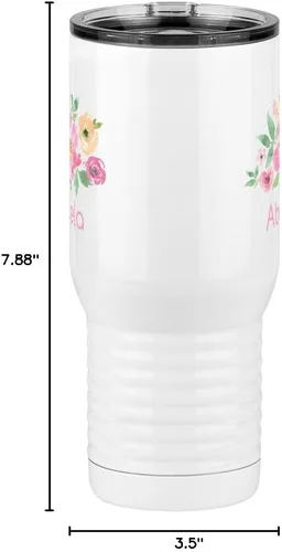 Vista 7 de Just So Posh Abuela Flowers Tumbler, Vaso de Café de Viaje con Asa y Tapa Deslizante, Blanco 20 oz Polar Camel, Acero Inoxidable, Aislado al Vacío