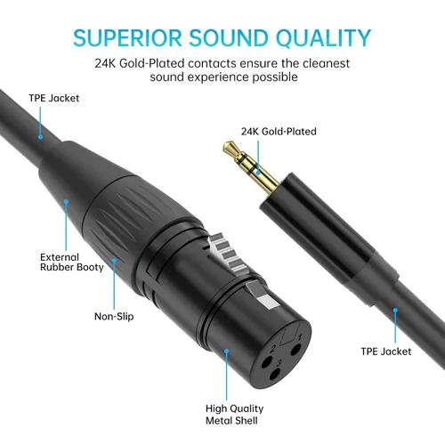 Vista 4 de Cable hembra de 0.138 in a XLR - Cable de micrófono TRS a XLR de 3 pines de 5 pies y 1/8 pulgadas - Cable de micrófono estéreo equilibrado