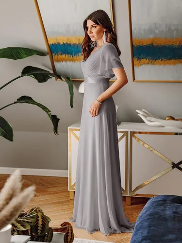 Vista 3 de Ever-Pretty 09890 - Vestido de noche de manga corta con cuello en V para mujer, longitud hasta el suelo, vestido ideal para madre de la novia