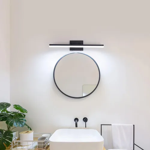 Vista 9 de mirrea Lámpara LED moderna de tocador de 24 pulgadas para iluminación de baño, regulable de 24 W, pintada en negro (blanco cálido, 3000 K)