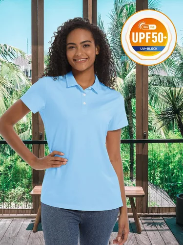 Vista 3 de TACVASEN Camisas polo para mujer, con protección solar UPF 50+, manga corta, secado rápido, cuello de 3 botones, ligeras