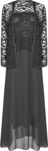 Vista 3 de YOOJIA Vestido de encaje floral para mujer para madre de la novia, vestido formal con chaqueta, conjunto de dos piezas para fiesta de cóctel