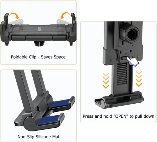 Vista 8 de OHLPRO Soporte de pared para tableta, giratorio de 360°, ajustable, universal, soporte para iPad, para cocina, oficina, almacén, hogar, compatible