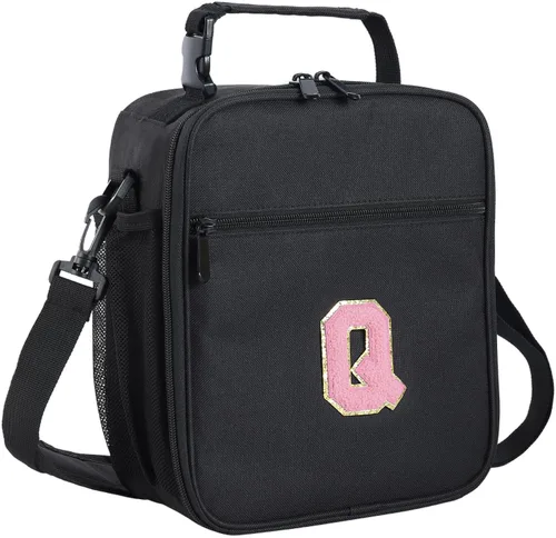 Vista 94 de ELEFOCUS Lonchera aislada con inicial para mujeres y hombres, bolsa de almuerzo personalizada con monograma con correa de hombro ajustable