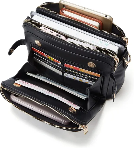 Vista 7 de Bolsos cruzados para mujer, bolso de hombro de tres capas, cuero vegano, múltiples compartimentos, bolsos, carteras, bolso de mano Hobo Clutch 2023