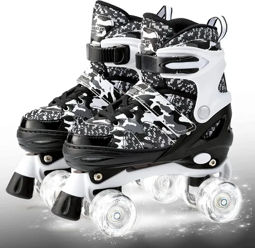 Vista 8 de Kuxuan Skates Patines ajustables de camuflaje para niños y niñas con ruedas iluminadas, divertidos patines iluminadores para niños, niñas y jóvenes