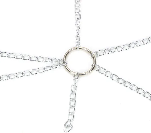 Vista 8 de Conjunto de cadena de lencería para mujer, conjunto de cadena de metal metálico con borla tentadora, plateado
