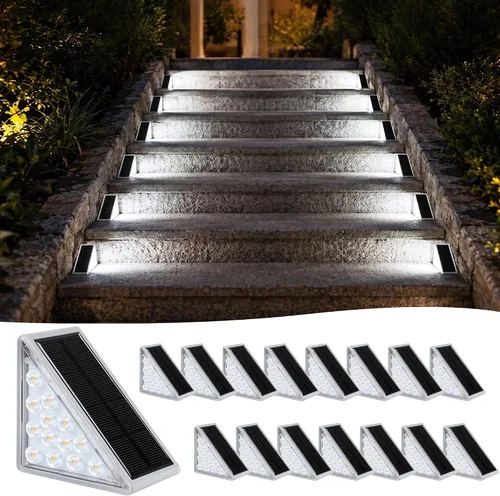 Vista 9 de AUDLES Luces LED Solares para Escalones Impermeables Luces para Escaleras Exteriores, Luz Solar para Terraza Decoración Exterior IP67 Luz de Blanco