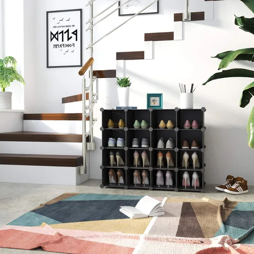 Vista 2 de C&AHOME Zapatero de plástico, soporte modular de almacenamiento de zapatos de 16 cubos, gabinete de armario multifuncional, unidades organizadoras
