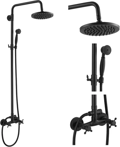 Vista 12 de Sistema de ducha de tubo expuesto de doble función, redondo, cabezal de ducha de lluvia de 8 pulgadas, juego combinado de accesorios de latón