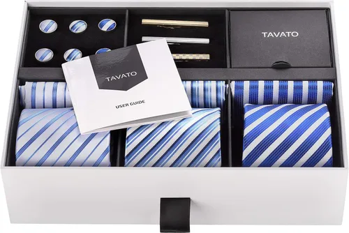 Vista 45 de Juego de corbata de regalo para hombre, corbata sedosa, bolsillo cuadrado, clips de corbata, gemelos para hombres