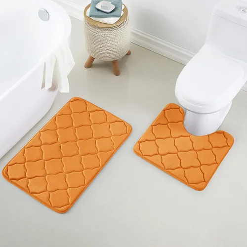Vista 8 de Juego de 2 alfombras de baño de espuma viscoelástica, extra suaves, absorbentes, de secado rápido, con alfombra de inodoro en forma de U, lavables a