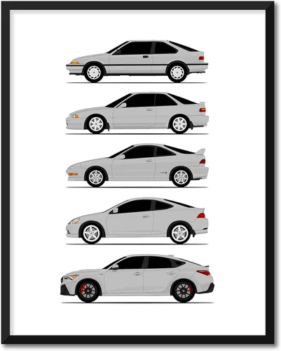 Vista 18 de Custom Car Posters Póster hecho a mano compatible con Acura Integra Evolution Generations e impresión de Acura Integra, multicolor, 8 x 10 pulgadas