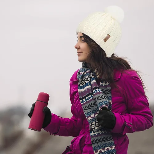 Vista 6 de Gorro de invierno para mujer, bufanda, guantes 3 en 1, con forro polar grueso y cálido, gorro de punto holgado con pompón