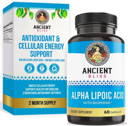 Vista 7 de Ancient Bliss Suplemento de ácido alfa lipoico, antioxidante y apoyo energético, suplemento ALA con bioperina, sin gluten y soja, 600 mg por