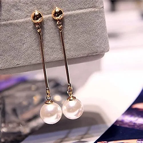 Vista 3 de PAZIKO - Aretes de borla de perlas de imitación de estrella coreana The same Paragraph de moda, joyería al por mayor para mujer, de sección larga