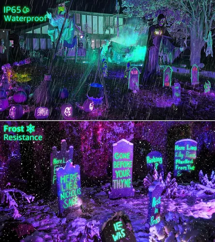 Vista 4 de SUNVIE 1 paquete de focos de Halloween para exteriores, luz negra con sensor de fotocélula de 10 W, foco de luz negra, impermeable, luz LED negra