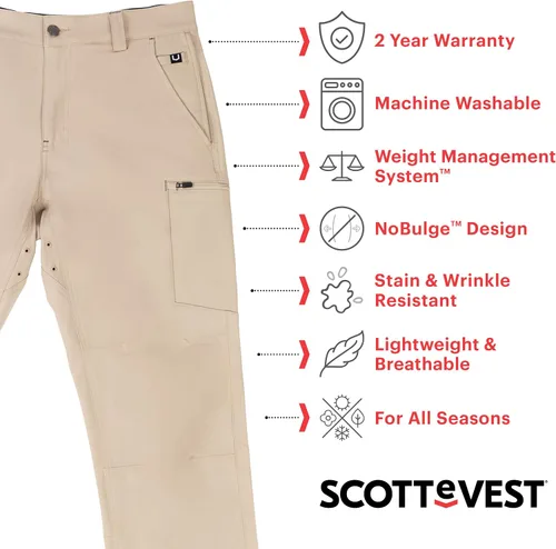 Vista 6 de SCOTTeVEST Action Adventure - Pantalones de viaje para hombre, 17 bolsillos ocultos, ropa exterior transpirable repelente al agua para jugar al golf