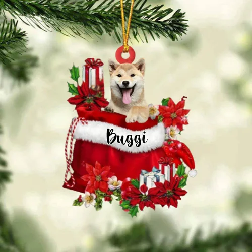 Vista 26 de Perro Akita Inu personalizado en bolsa de regalo, adorno de Navidad, nombre personalizado, regalo para amantes de los perros, familia, Navidad