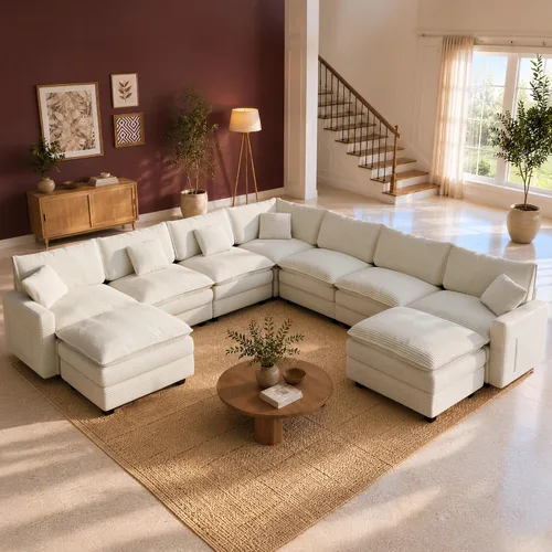 Vista 51 de Cloud Couch Sectional, L Shaped Modular Sofa with Movable Ottoman Negro