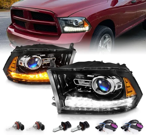 Vista 9 de AmeriLite - Conjunto de faros delanteros de repuesto para Dodge Ram 1500 2500 3500, modelos de proyector dual/cuadruple Switchback, tubo LED cromo