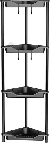 Vista 21 de Orimade Organizador de ducha esquinero de 2 niveles resistente a la oxidación, estante de esquina de piso de metal y plástico para baño, negro