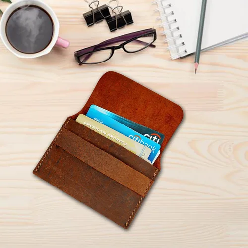 Vista 7 de CestAntiQ, Tarjetero de cuero Tarjetero de piel envejecida Cartera de tarjeta de crédito para hombres o mujeres para tu bolsillo o bolso marrón