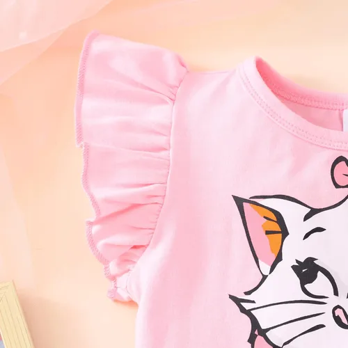 Vista 3 de RETSUGO Conjunto de falda de tul para niñas, dos piezas, manga con volantes, unicornio, vestido tutú, vestido de verano para fiesta de cumpleaños