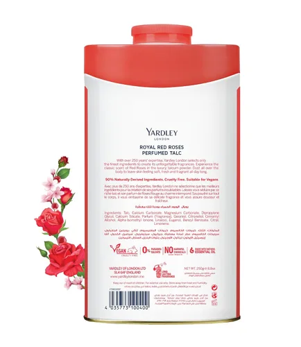 Vista 2 de Yardley London Talco perfumado, rosas rojas, 8.8 onzas, 8.82 oz