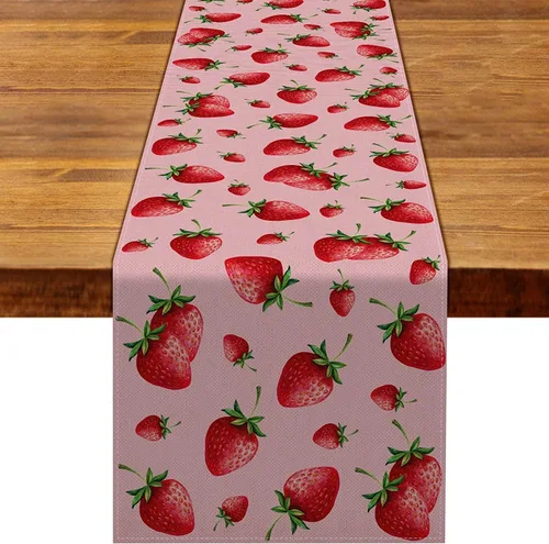 Vista 6 de Nepnuser Camino de mesa de fresa para niña, baby shower, decoración de fiesta de cumpleaños, decoración del hogar, comedor, cocina (13 x 72 pulgadas)