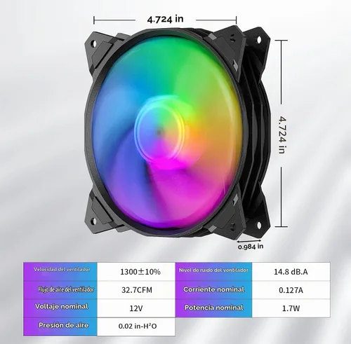 Vista 8 de upHere Larga vida útil de 4.724 in, 3 pines de alto flujo de aire, edición silenciosa, ventilador LED arcoíris para fundas de PC, enfriadores de CPU