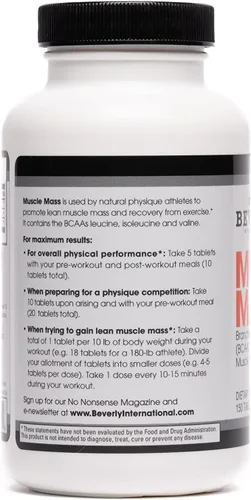 Vista 3 de Beverly International Masa muscular, BCAA de forma libre, 150 tabletas