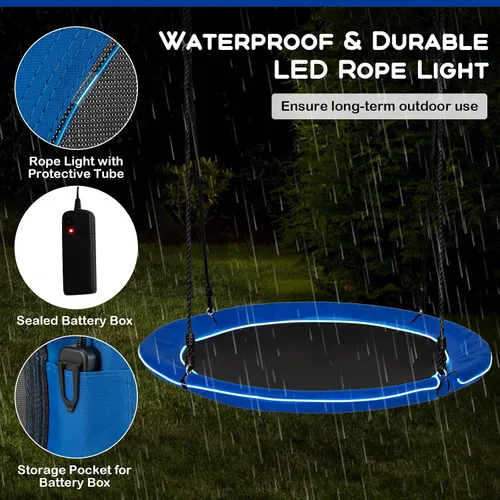 Vista 4 de Costzon Columpio de árbol de 40 pulgadas con luces LED para niños y adultos, columpio de platillo volador para interiores y exteriores con cuerdas