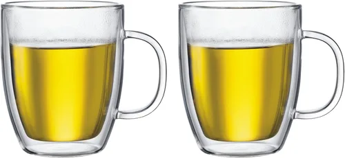 Vista 4 de Bodum 5 oz Bistro Taza para expreso de doble pared, vidrio borosilicato resistente al calor, juego de 2, transparente
