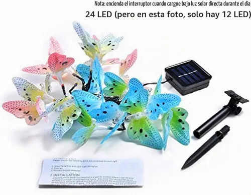 Vista 4 de Tiras de luces soles de 24 LED con forma de mariposa resistentes al agua para exteriores, jardín, patio, dormitorio, balcón e interiores