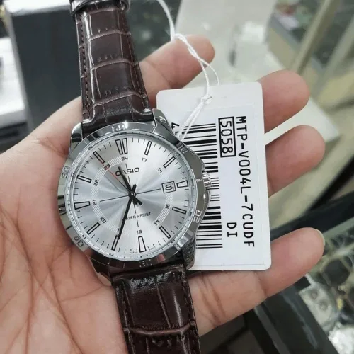 Vista 2 de Casio Reloj analógico de cuarzo para hombre con correa de piel MTP-V004L-7CUDF, marrón-plata, talla única, correa